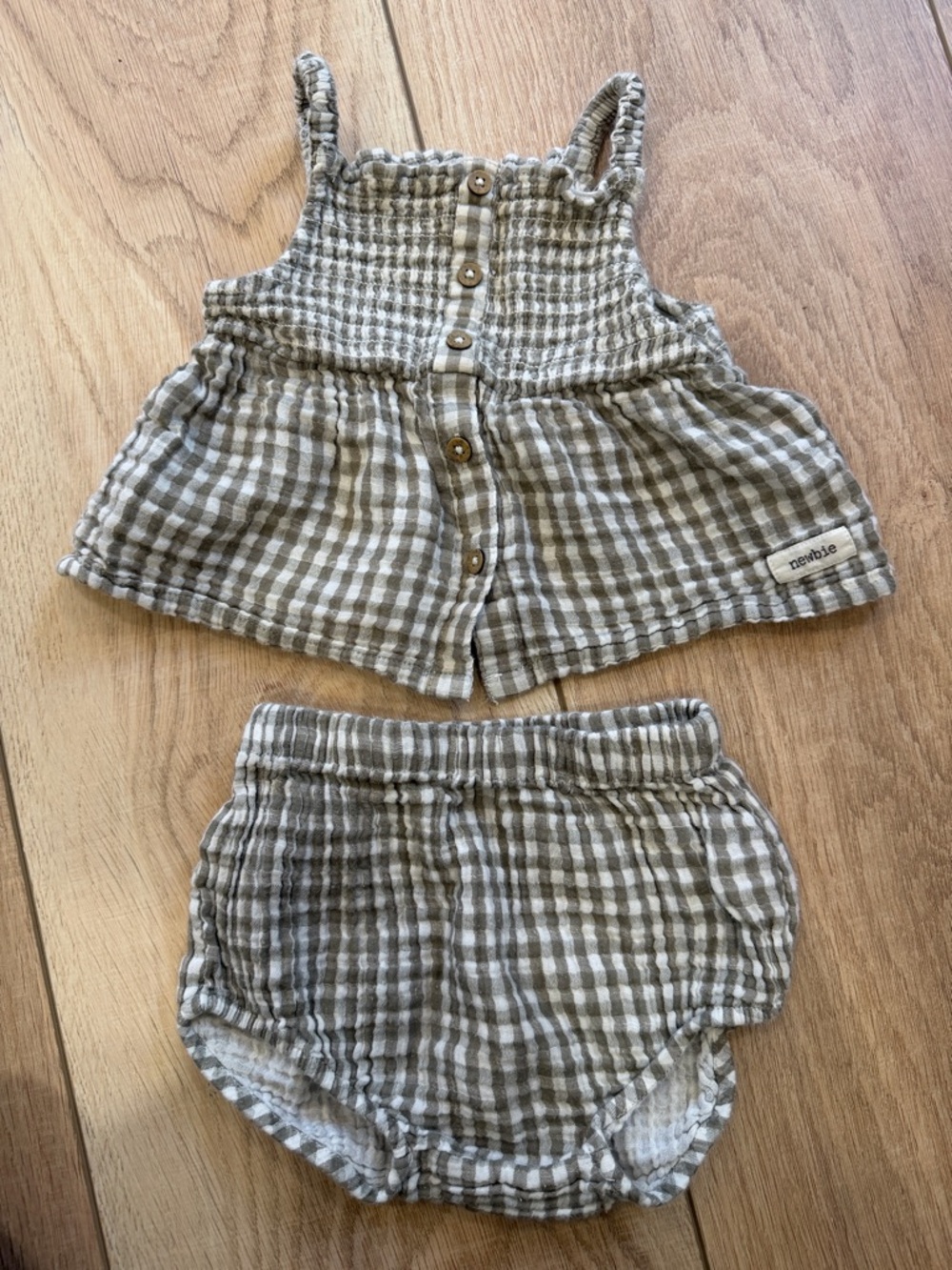 Smocked Tank & Diaper Cover Set in Beige and White
